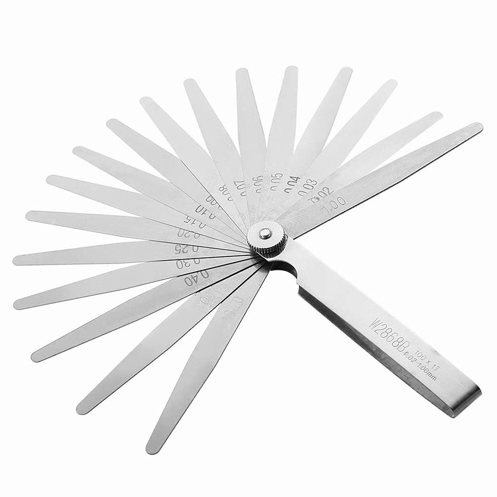 Gasea 17 Blades Feeler Gauge Measuring Tool, 0.02-1.00mm Stainless Steel Foldable Metric Gauge Measuring Tool for Gap Width and Thickness