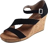 Toms Black Textile Cork Clarissa Wedges 10007808