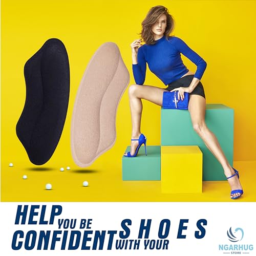Ngarhug Heel Pads for Shoes - Heel Grips - Shoe Inserts to Make Shoes Smaller, 6 Pairs Heel Cushion Prevent Too Big Shoe from Heel Pading, Blisters,Filler for Loose Shoe Fit (Black + Beige)