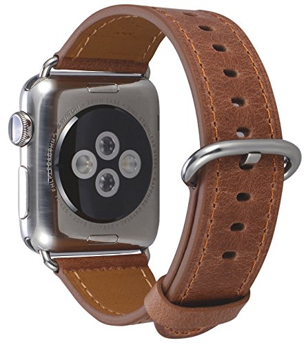 PEAK ZHANG Compatible Iwatch Band 38mm 40mm s/m Women Genuine Leather Replacement Strap Compatible iWatch Series 4 (40mm)/Series 3 2 1 (38mm) Sport Edition, Caramel with Stainless Steel Clasp