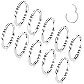 MOQIKAKA16G 18G 20G Surgical Steel Nose Septum Rings Hoops - Stainless Steel Hinged Clicker Segment Nose Rings Hoop Helix Cartilage Daith Tragus Sleeper Earrings, Ear Plugs Tunnels Gauges