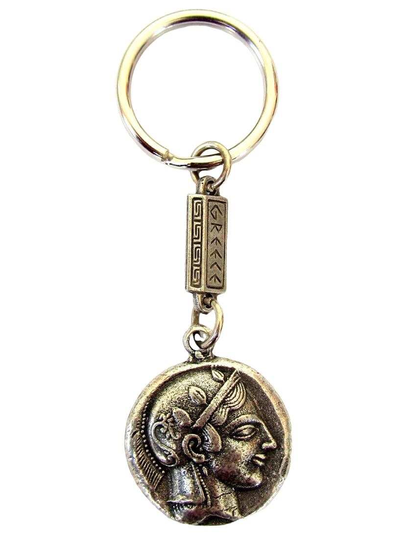 Iconsgr Athenian Two Sided Keyring with Goddess Athena and the Owl of Wisdom Silver Color