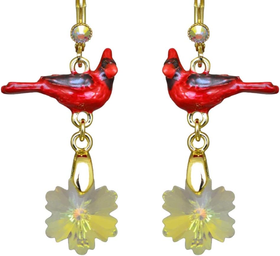 Kirks Folly Snowflake Cardinal Leverback Earrings (Goldtone) Elegant Winter Jewelry