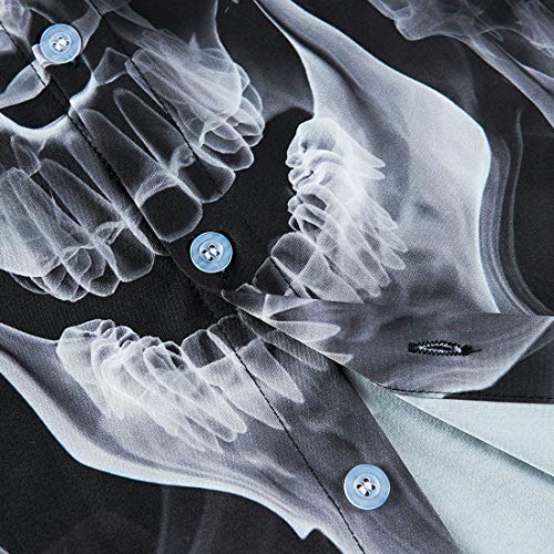 RAISEVERN Black Hawaiian Shirt Short Sleeve Tshirts 3D Cool Skull Prints Ugly Aloha Button Blouse Summer Vacation Party Beachwear Holiday Clothes L