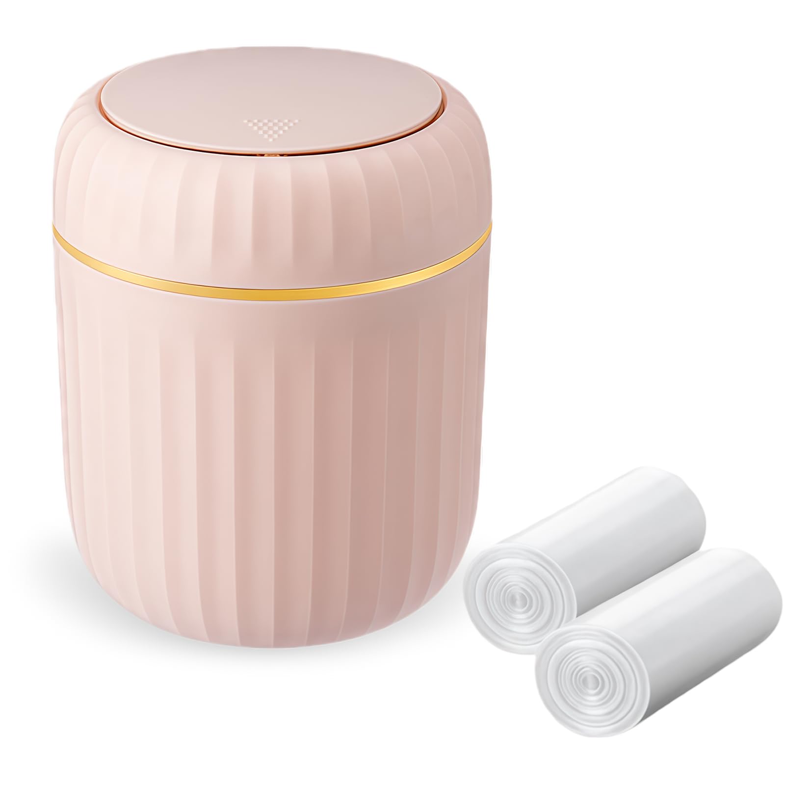 MEETOZ Desktop Trash Can,with Press Type Lid,Mini Plastic Desktop Trash Bin for Family Living Room Kitchen Bathroom Office Car Indoor Plastic Trash Can,with 60 sheets of Trash Bags (Pink)