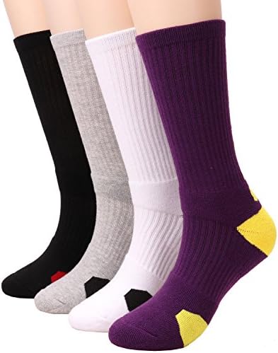 4 Pairs Ribbed Cotton Cushioned Basketball Dri-fit Athletic Compression Long Sport Outdoor Socks W85 (mixed color)