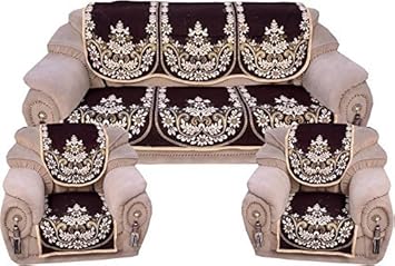Eleganthomes Cotton Sofa Cover Set - Brown(Pack Of 5)