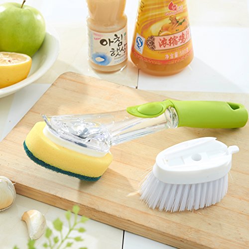 Deep Clean Dish Brush Set Soap Dispensing Dish Brushes Refills 2 Pack