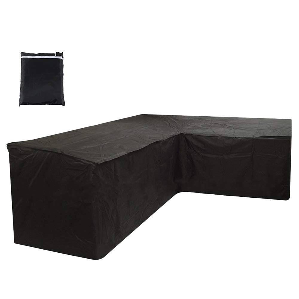harupink L Shaped Garden Furniture Covers, Patio Waterproof Dustproof Protective Corner Sofa Cover with Storage Bag for Outdoor Patio Table and Chairs (215X215X87CM, Black)