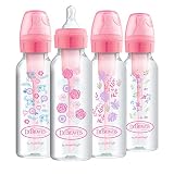 Dr. Brown's Options+ Baby Bottles, 8 oz/250ml, Narrow Bottle, Pink Floral Designs, 4 Pack