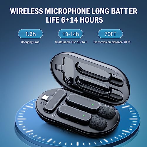 Wireless Lavalier Microphones with Charging Case, 2PCS Wireless Microphones for iPhone/iPad/android,Plug-Play,8H Duration,2.4G Ultra-Low Delay,for Video Recording Interview Podcast Vlog YouTube TikTok