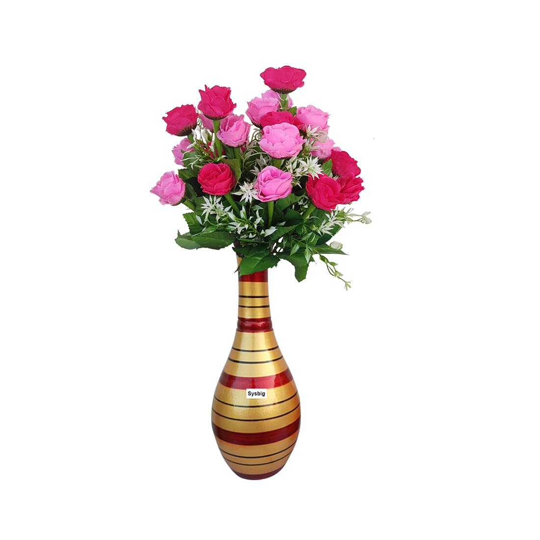 Buy Casakrafts Table Top Pot Shape Wooden Flower Holder and Two Bunches