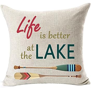 Retro wooden saying Life is better at the lake ferry Paddle Cotton Linen Square Throw Waist Pillow Case Decorative Cushion Cover Pillowcase Sofa 18