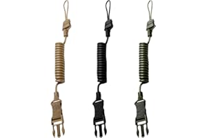 AGORIZEO Tactical 3 Color Pistol Retention Lanyard for Military Police Law Enforcement Security - Spring Strap Anti-Loss Elastic Coil Lanyard with Detachable Buckle for Belt MOLLE Backpack
