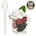 Ilyapa 2oz Plastic Dessert Cups - 100 Pack Mini Dessert Cups with Spoons - Clear Reusable Small Appetizer Cup for Cheesecake Shooters, Chocolate Mousse - Party and Catering Supplies - Square Gold