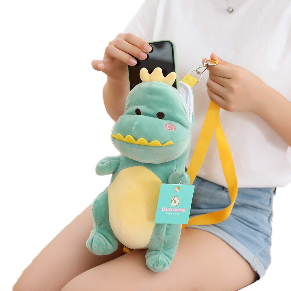 LApapaye Dinosaur Stuffed Toy Backpack,Single Strap Plush Small Backpack (Green)