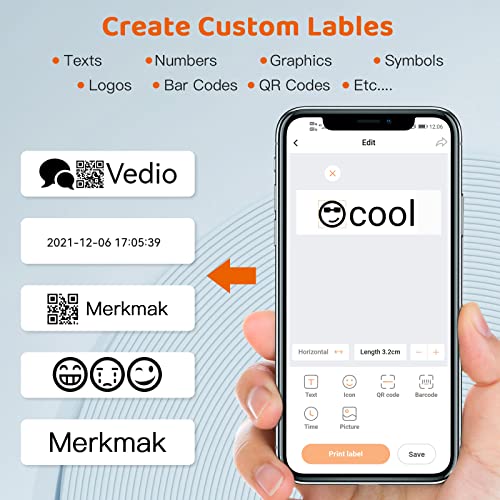 Label Maker Machine with Tape, Bluetooth Mini Label Printer Included Multiple Templates, Merkmak Label Maker for Home, Office, School, Organizer, Store and More, Compatible for Android & iOS