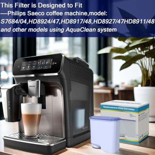 Latte Go Aqua Clean Filter Philips Water Filter Fully Automatic Coffee Machine for Philips AquaClean CA6903/10 CA6903/22 CA6707/20 Compatible and Philips Fully Automatic Coffee Machines (4 Pieces)