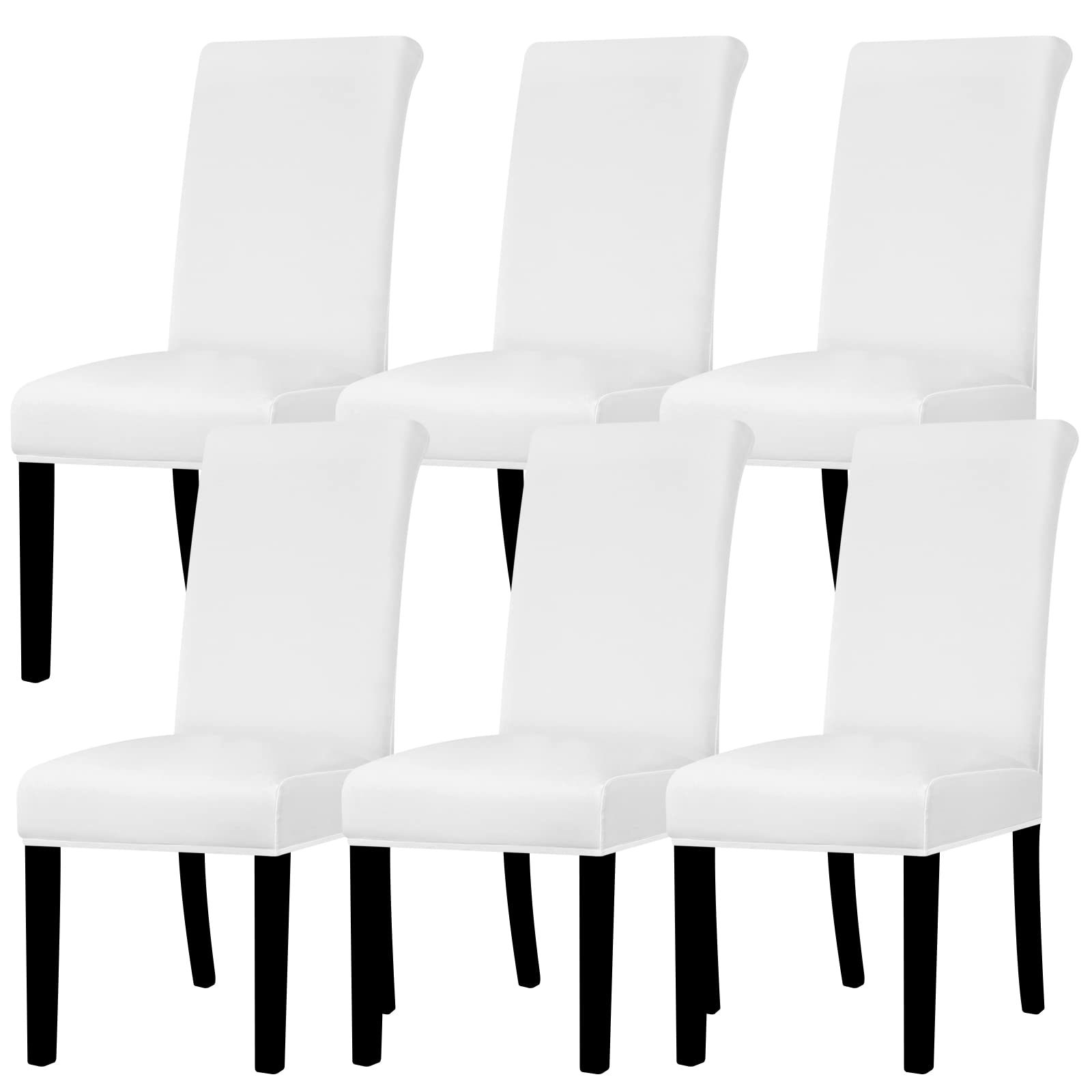 Lellen Dining Chair Covers Set of 6 - Stretch White Chair Covers Dining Chair Slipcovers Removable Chair Protector Seat Covers for Dining Room Home Hotel Ceremony Banquet Kitchen Restaurant（White）