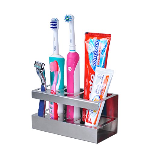 Heavy Duty Stainless Steel Bathroom Toothbrush Toothpast Holder - 5 Slots for Toothbrush & 1 Slot for Toothpast - Thumbnail 2