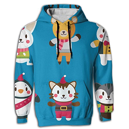 NDFG Men's Penguin And Rabbit 3D Printed Fleece Hooded Sweatshirt Casual Pullover Hoodie With Big Pockets