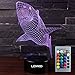 LJOYKID Shark 3D Lamps - Optical Illusion 7 Colors Touch Table Desk with Remote Control Shark Gifts for Children (Shark)