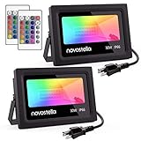 Ustellar 2 Pack 30W RGB LED Flood Lights, Outdoor Color Changing Floodlight with Remote Control, IP66 Waterproof 16 Colors 4 Modes Dimmable Wall Washer Light, Stage Lighting with US 3-Plug