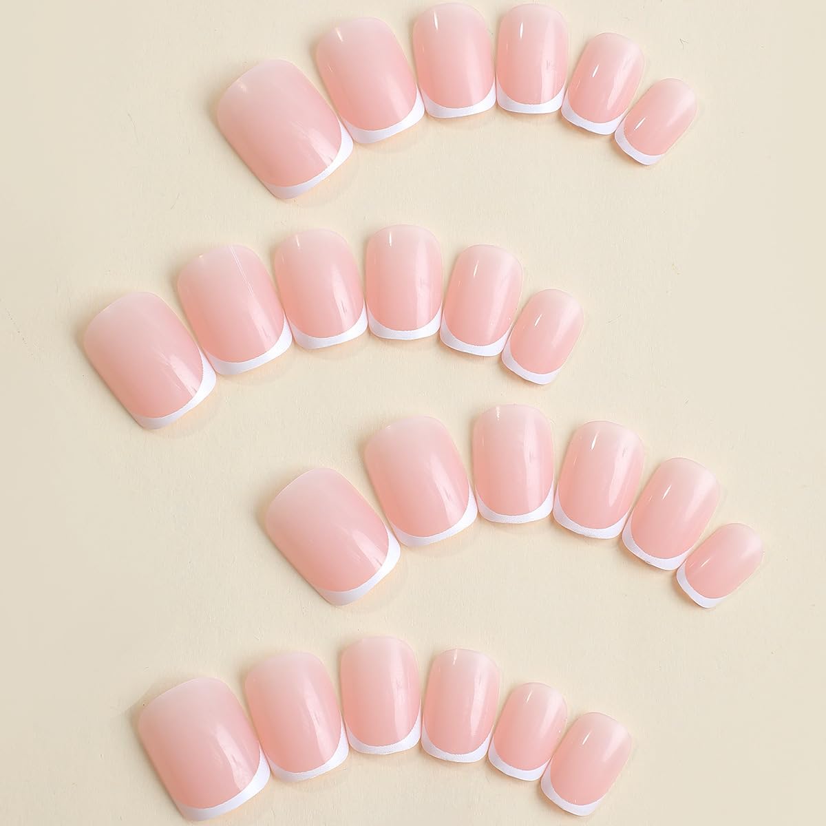 White French Tip Press on Nails Short Square Fake Nails Pink Glossy Acrylic Glue on Nails Reusable Stick on Nails for Women and Girls DIY Nails Art Decoration 24pcs - Image 2