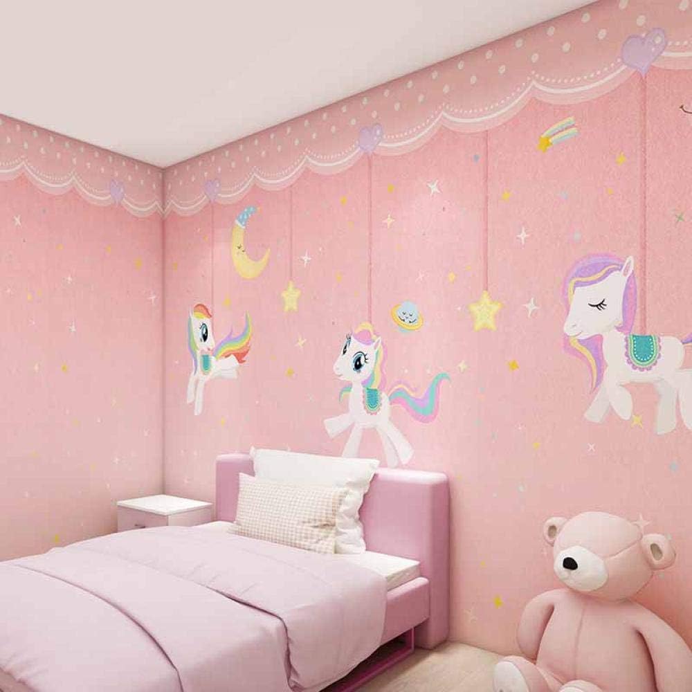 XCHBH Wallpaper Self-Adhesive Wallpaper Mural (W) 300X (H) 210Cm3D Wall Poster Nordic Modern Minimalist Hand-Painted Pink Unicorn Wall Art Large Photo Wallpaper Boyom Children Home Home Deco