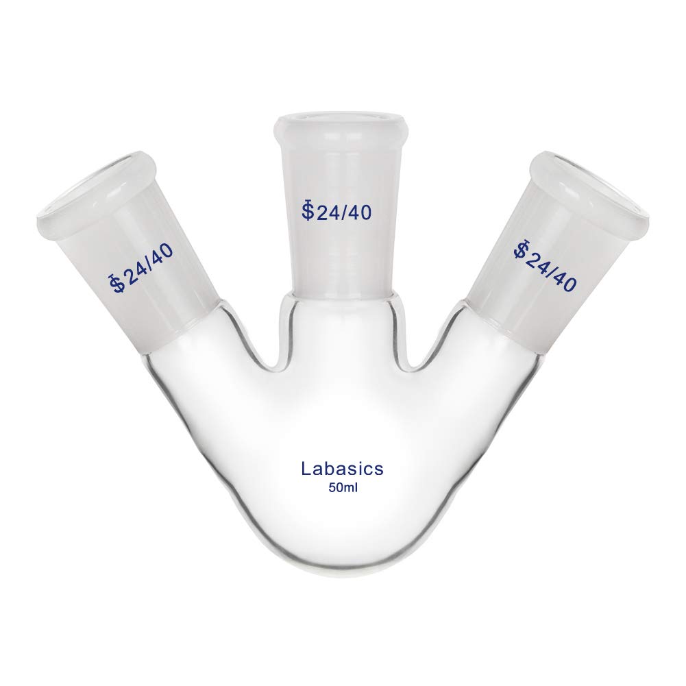 Labasics Glass 50ml 3 Neck Round Bottom Flask RBF, with 24/40 Center and Side Standard Taper Outer Joint, 50ml