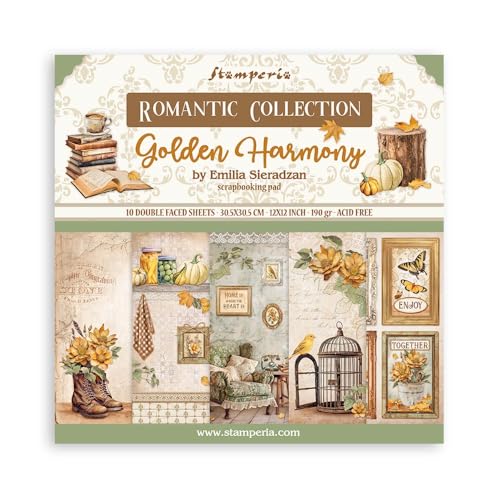 Stamperia - Scrapbook Paper Pad for Scrapbooking, Albums, Card Making, Bullet Journalling and More, Acid Free, Double-Sided, Perfect for Hobbies, Crafts, and Gifting (Golden Harmony) (30.5 x 30.5 cm)