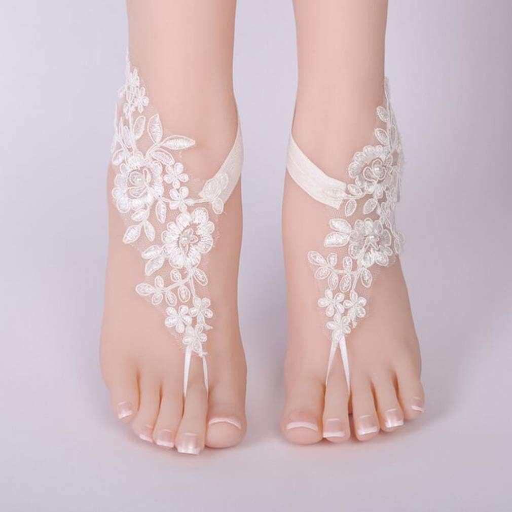 Summer Bridal Crochet Barefoot Sandals Lace Anklets Wedding Prom Party Bangles