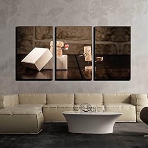 3 Piece Canvas Wall Art - Concept Love Present with Wine Cork Figures - Modern Home Art Stretched and Framed Ready to Hang - 16"x24"x3 Panels
