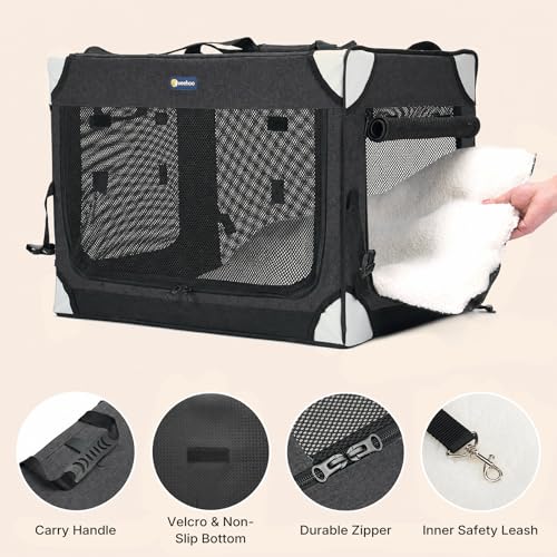 Veehoo Separable Double Cat Carrier for 2 Cats, 2-in-1 Foldable Pet Travel Carrier for 2 Small Dogs, Portable Soft Cat Crate for Indoor Outdoor, with Foldable Litter Box & Bowls, 120×43×43 cm, Black