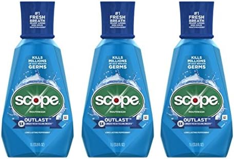 Scope Outlast Mouthwash, Long Lasting Peppermint, 33.8 Fluid Ounce (Pack of 3)