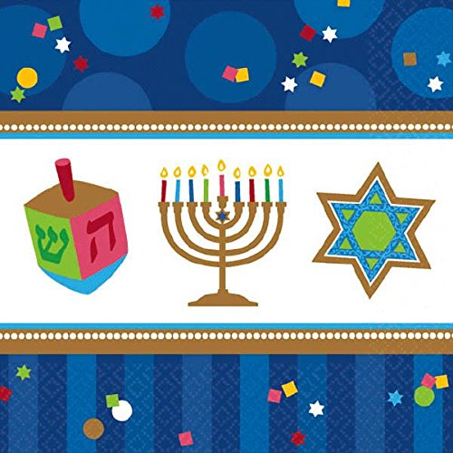 Joyous Menorah Celebration Luncheon Napkins Tableware, Blue/White, Paper, 6.5″ x 6.5″, 36-Piece