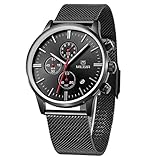 Baogela Mens Black Dial Military Stainless Steel Chronograph Quartz Wrist Watch\
