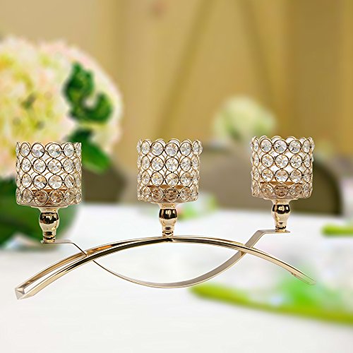 VINCIGANT 3 Arms Gold Crystal Candelabra for Wedding/Fathers Day Dining Room Decor Gifts,Ceremory Anniversary Dinning Room Table Decor and Accessories