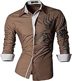 Jeansian Men's Slim Fit Long Sleeves Casual Shirts Z001 Khaki XL