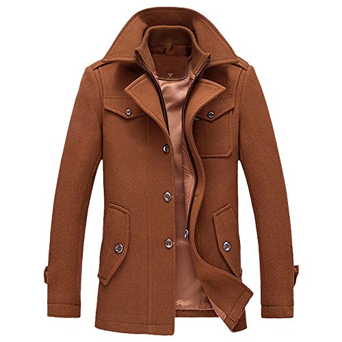 iYYVV Mens Casual Wool Trench Coat Fashion Business Long Thicken Slim Overcoat Jacket Coffee - Thumbnail 7