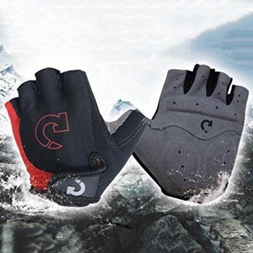 interjunzhan Professional Breathable Men Sports Anti-Slip Half Finger Gloves for Cycling Motorcycle MTB Bike (1Pair) Red L
