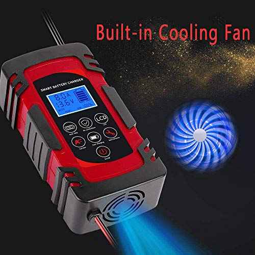 Luoges Car Battery Charger 12V 4A/6A/8A 24V 4A | Smart Automotive Trickle Charger with LCD Display for Car Truck Motorcycle Lawn Mower SUV SLA ATV RV SUV Wet AGM Gel Cell Lead Acid Battery (Red)