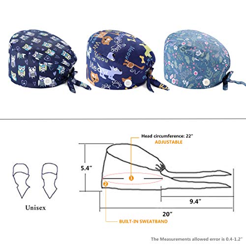 AMAWEI Working Caps with Button Adjustable for Women Men Sweatband Bouffant Hats One Size (Multi-Color 02)