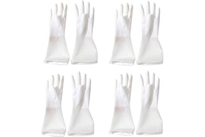 4 Pairs Rubber Kitchen Gloves, White Kitchen Washing Reusable Dish Washing Gloves for Household Vegetables Furniture (S,M,L)