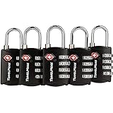5 Pack TSA Luggage Locks with 4 Digit Combination – Heavy Duty Set Your Own Padlocks for Travel, Baggage, Suitcases & Backpac