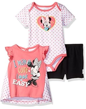 Baby Girls' Minnie Mouse 3-Pack Top, Bodysuit and Short Set