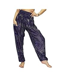 Lofbaz pantalones de dama con cintura ahumada, hippie, bohemio, harén