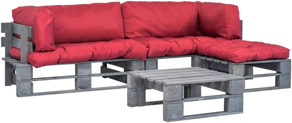 Namotu vidaXL 4-TLG. Garten-Lounge-Set Paletten Rote Auflagen Holz