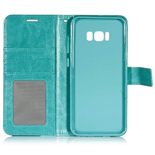 Samsung Galaxy S8 Plus Case, HLCT PU Leather Case, with Soft TPU Protective Bumper, Built-in Kickstand, Cash and Card Pockets (Teal)