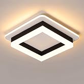 CANEOE Square Modern Led Ceiling Light Fixture, 24W Black Flush Mount Hallway Ceiling Light Small Close to Ceiling Lamp for Living Room Bedroom Kitchen Balcony Cloakroom (Warm White, 3000K)
